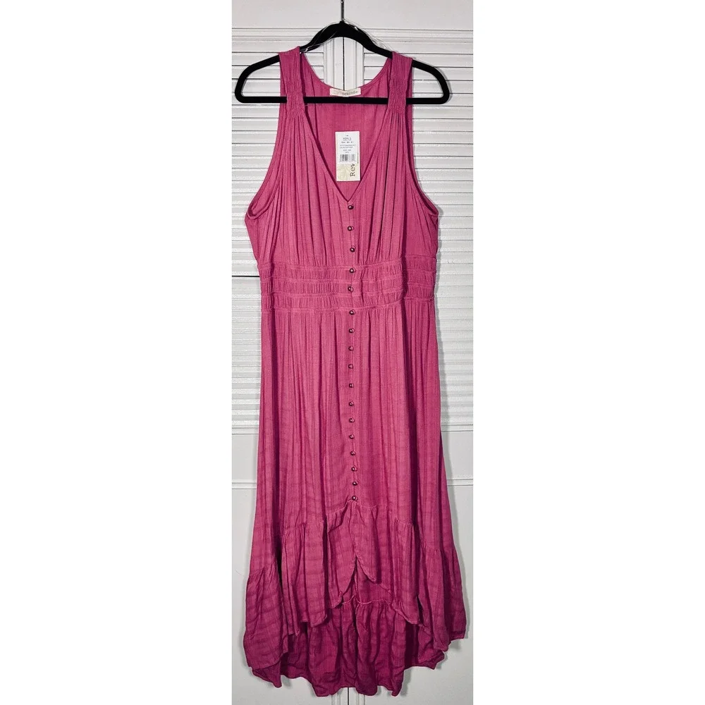 Rewind Women Plus XXL High Low Skater Dress Dusty Rose Textured Smocked New